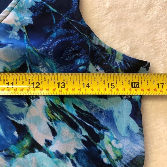 WHBM Ruffled Flowy Sleeveless Blue Floral Top Blouse Size X-Small - Picture 7 of 9